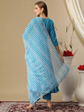 Anni Designer Women'S Cotton Blend Solid Anarkali Kurta With Pant & Dupatta (Sendra Sky_M_Sky Blue_Medium),Sky Blue,M,Cotton Blend,Anarkali,Kurta, Scarf