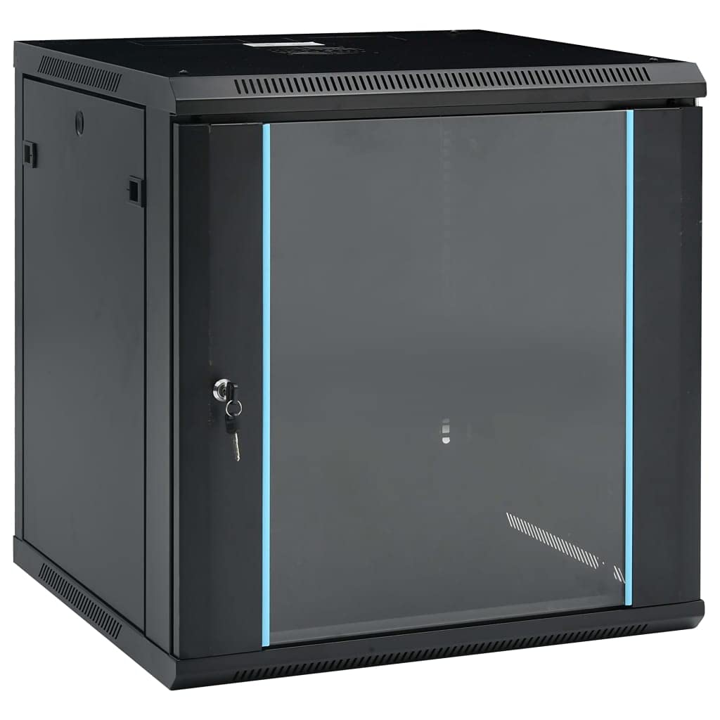 Vidaxl 12U Wall Mounted Network Cabinet - 19' Standard Equipment Compatible - Cold-Rolled Steel Material - With Lock, Key & Removable Side Panels - 23.6' X 23.6' X 25.2'