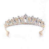 JWICOS Crystal Tiara with Comb for Women Queen Crown Wedding Bridal Party (Gold)