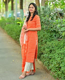 Anni Designer Women'S Cotton Blend Straight Printed Kurta With Pant & Dupatta (Lufta Orange_S_Orange_Small),Orange,S,Rayon Blend,Regular,