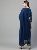 Gosriki Women'S Cotton Kurta With Pant & Dupatta (Kptd-Cot-10132-Blue-Go_Blue_Large),Blue,,B09PDS6YBL