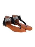 Shoetopia Women'S Ethnic Style T-Strap Sandals Black Chevron Ankle Strap Flats For Casual & Festive Comfortable & Stylish Party Eu38,Black,5,B0CKW8T73C
