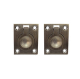 QCAA Flush Ring Pull, Solid Brass, 36.5 x45 mm, Brushed Antique Brass, 2 Pack, Made in Taiwan