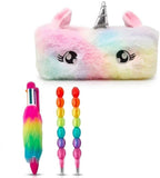 Eclet Pack of 4 Kids Stationery Combo Set Fur Pouch, Moti Pencil & Fur Pen | Cute School Supplies Gift Set for Girls & Boys |