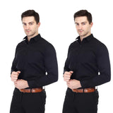 Xjarvis Clifton Men'S Regular Fit Cotton Blend Plain Shirt Full Sleeves Casual & Formal Summer Shirt With Pocket Design & Spread Collar Pack Of 2 (Black L),Black Pack of 2,,B0DN6GSJ6M