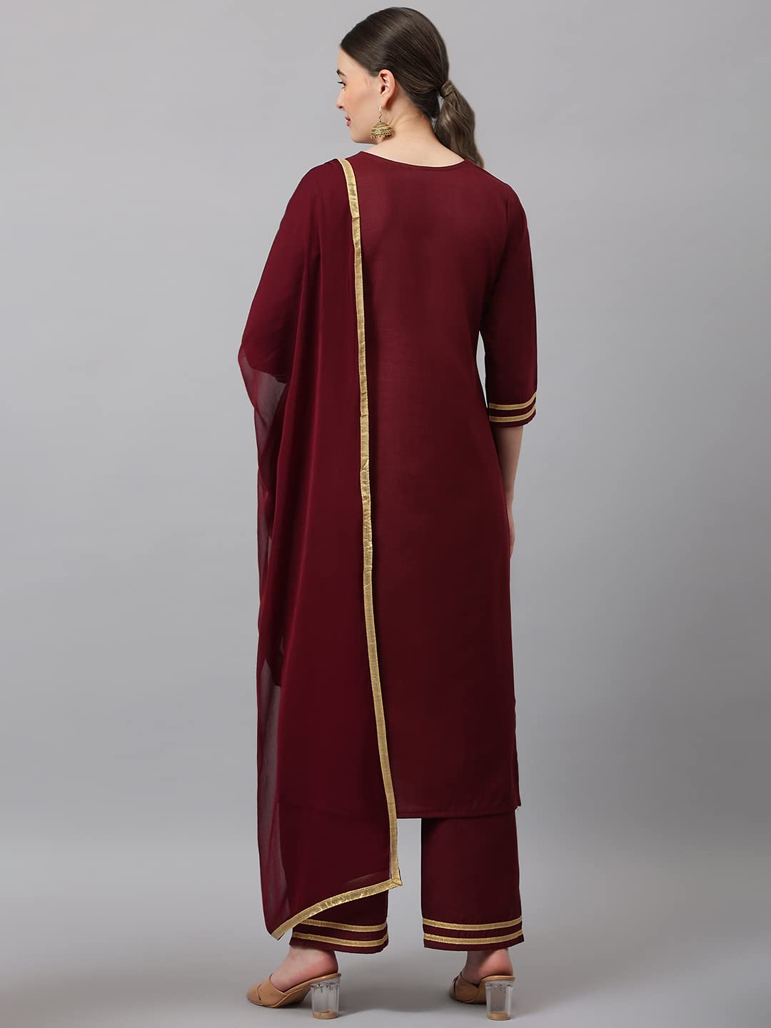 Anni Designer Women'S Cotton Blend Straight Solid Kurta With Palazzo & Dupatta (Label-Nw Maroon_Xl_Maroon_X-Large),Maroon,XL,Cotton Blend,Regular,Dupatta, Palazzo