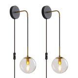 KUZZULL Wall Sconces Set of Two Black and Brass Plug in Wall Sconces Set of 2 with Globe Clear Glass Shade Wall Lights Wall Lamp