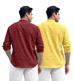 Royalscout Combo Of Men'S Solid Cotton Blend Full Sleeve Straight Kurta Shirt (Pack Of 2) Maroon-Yellow Maroon-Yellow S