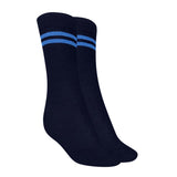 Mukhaksh (Pack Of 1 Pair Girls Kids Navy Blue Socks With Sky Blue Stripes, Navy Blue With Sky Blue Stripes Calf Length School Un
