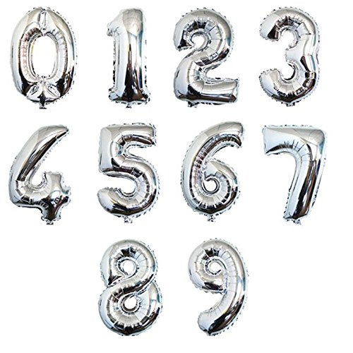 16 Silver 0-9 Number Balloons Foil Balloons Mylar Balloons for Party Decorations Party Supplies
