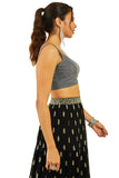 Soch Womens Grey Net Shimmery Scoop-Neck Back-Open Sleeveless Blouse Grey M