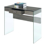 Convenience Concepts SoHo 1 Drawer Glass 36 inch Desk, Weathered Gray/Glass