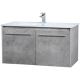 Elegant Decor Rasina 36 Single Porcelain Top Floating Bathroom Vanity In Gray