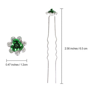 BETITETO 40 Pcs U-Shaped Flower Rhinestone Hair Pins Crystal Hair Accessories for Bridal Wedding Party Girls' Sweet Sixteen (Gre