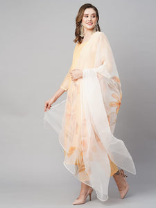 Gosriki Women'S Chanderi Cotton Straight Printed Kurta With Pant & Dupatta (Falak Cream-Nw-Gs_4Xl_Cream_Xxxx-Large),Cream,4,B0C718KKFF