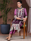 Libas Womens Printed Crepe Straight Kurta With Trousers Burgundy 2Xl 39004