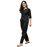 Anni Designer Women'S Cotton Blend Solid Ethnic Co-Ord Set (Madarija Black_S_Black_Small),Black,S