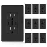ELEGRP USB Outlets, 30W 6.0 Amp USB C Outlets Receptacles, 3-Port USB Wall Outlet, 15 Amp Tamper-Resistant Outlet with 2 USB C P