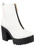 Shoetopia Womens White Solid Zipper Block Heeled Boots,White,6,B09M9RX97G