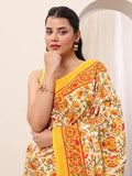 Libas Womens Printed Cotton Saree With Blouse Piece Mustard One Size 16186