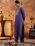 Libas Womens Woven Design Silk Blend Straight Kurta With Trousers And Dupatta Purple S 36870O
