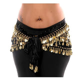 WomenS Fashion Belly Dance Chiffon Hip Scarf Wrap Belt With 128 Ringing Gold Coins