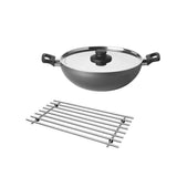 Ikea ALTICKA Kadai Wok with lid, 28 cm (11 ) with LMPLIG Trivet, Stainless Steel, 50x28 cm.