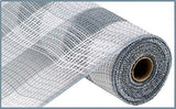 Faux Jute & Large Check Deco Mesh, 10.5 Inch x 10 Yards (Grey, White)