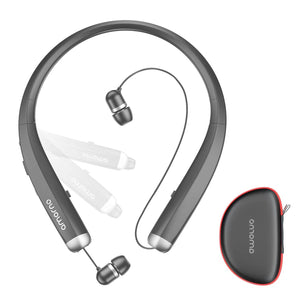 AMORNO Bluetooth Headphones, Foldable Wireless Neckband Headset with Retractable Earbuds, Sports Sweatproof Noise Cancelling Ste