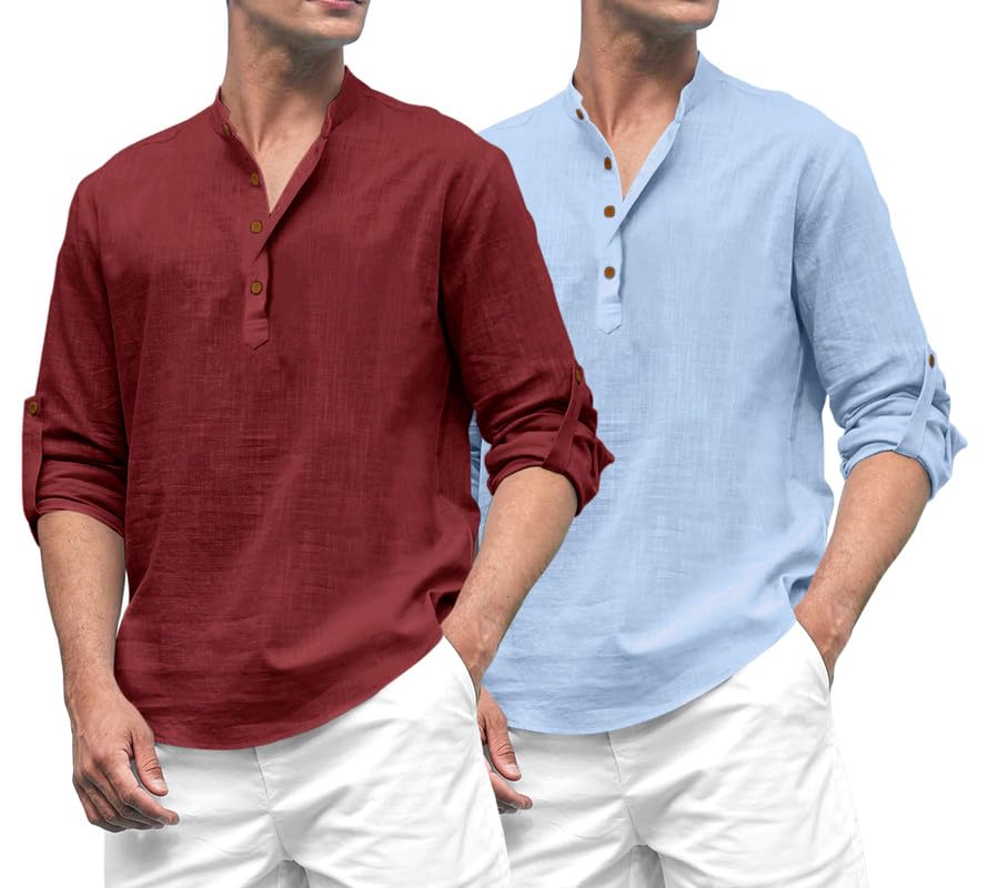 Royalscout Combo Of Men'S Solid Cotton Blend Full Sleeve Straight Kurta Shirt (Pack Of 2)