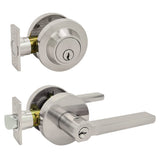 Nuk3y Thor Series Lever Door Handle Slim Round Modern Contemporary Lever Set (Entry & Deadbolt Combo [Keyed Alike], Satin Nickel