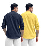 Royalscout Combo Of Men'S Solid Cotton Blend Full Sleeve Straight Kurta Shirt (Pack Of 2) Navy-Yellow Navy-Yellow 2Xl