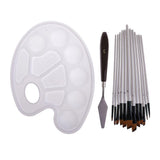 XOXOX 12 Pieces Art Acrylic Oil Watercolor Artist Paint Brushes with Palette and Color Mixing Cutter
