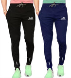 LookMark Men's Combo Slim Fit Solid Lycra Blend Full Elastic Sport Wear Running Gym Stretchable Jogger Track Pant in Black & Navy Color(Track 04 Black-Track 04 Navy-XXL),Black-Navy