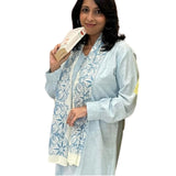 Birdbox The Project Cotton Printed Porcelain Art Scarf For Women (Light Blue,) (Light Blue, Length43 Cm Width180 Cm)