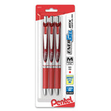 EnerGel RTX Retractable Liquid Gel Pen, (0.7mm) Metal Tip, Medium Line, Red Ink, 3 Pack