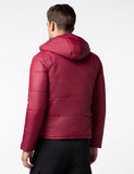 FYLTR Men's Lightweight Winter Puffer Jacket with Stand Collar & Hood- Full Zipper | Side Pockets | Front Patch Pockets with Snap Button,Bordeaux Red