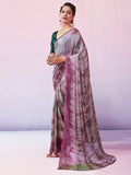 Satrani Womens Chiffon Printed & Ready To Wear Saree With Unstitched Blouse Piece (1Rs104N_Wine & Pink & Purple4)