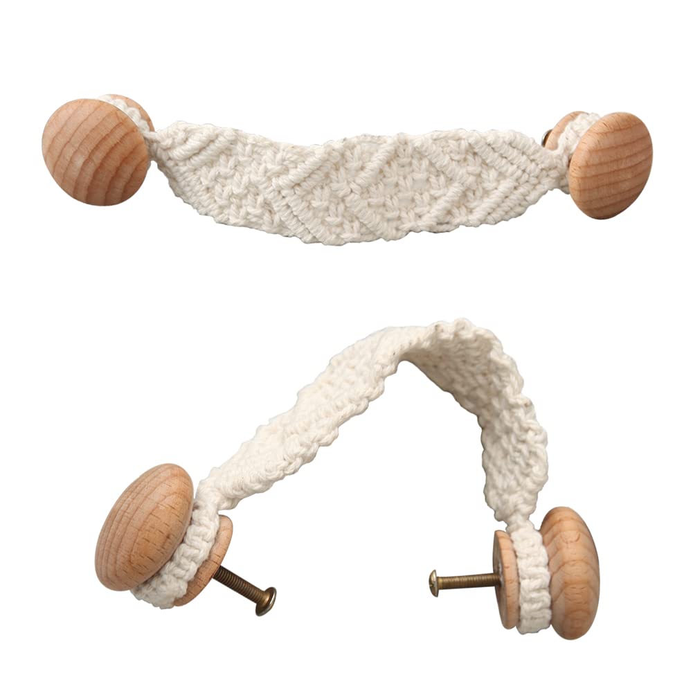 HWAQHDYL 2 Pack Bohemian Style Rope Knobs Door Handle Rope Knot Cabinet Drawer Cupboard Furniture Door Wooden Pulls Handles Draw