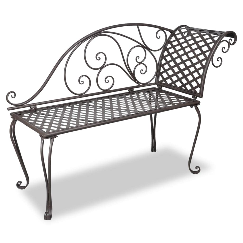 Vidaxl Patio Chaise Lounge - Antique Brown Iron Scroll-Patterned Outdoor Furniture For Garden, Ergonomic Design For Comfort