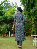 Gosriki Women'S Rayon Blend Straight Printed Kurta With Pant (Ommy Kerosin-Vks01-Gs_M_Dark Blue_Medium),Dark Blue,,B0DCK8MXRT