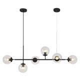 KCO Lighting 6-Light Clear Glass Globe Pendant Light Mid Century Modern Rectangular Sputnik Chandelier Vintage Black Linear Kitc