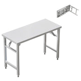PurezmMoto Folding Stainless Steel Table with Adjustable Table Corners and Lower Removable Shelf 20X45 Inches for Outdoor Campin