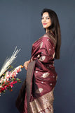 Greciilooks Womens Jacquard Cotton Silk Saree (Gl-S2375-Maroon)