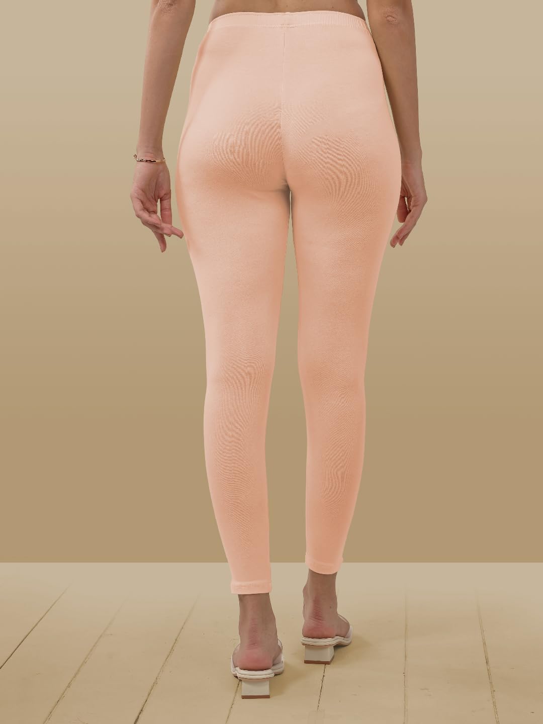 Lyra Women Solid Premium Cotton Ankle Length Leggings | Mid-Waist | Fashionwear Peach L