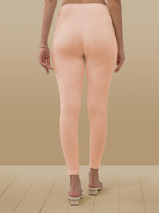 Lyra Women Solid Premium Cotton Ankle Length Leggings | Mid-Waist | Fashionwear Peach L