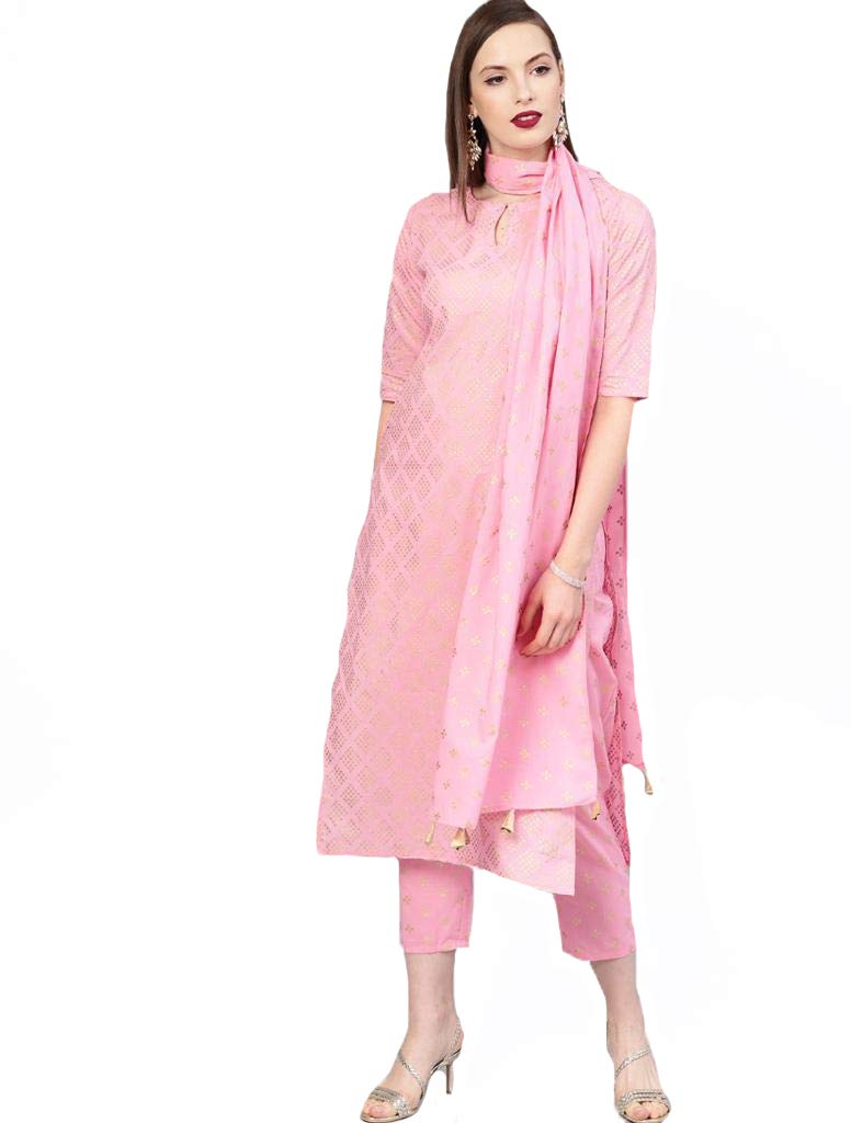 Gosriki Women'S Cotton Kurta With Palazzo (Raju-Pink_S-Go Small),Pink,,B08YYP1JQD