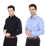 Xjarvis Clifton Men'S Regular Fit Cotton Blend Plain Shirt Full Sleeves Casual & Formal Summer Shirt With Pocket Design & Spread Collar Pack Of 2 (Black/Blue M),Black, Blue,,B0DN6D6LSC