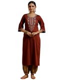 Libas Women'S Silk Floral Straight Kurta (G2735_Maroon