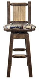 Montana Woodworks Homestead Collection Barstool With Back & Swivel, Upholstered Seat, Woodland Pattern With Laser Engraved Wolf